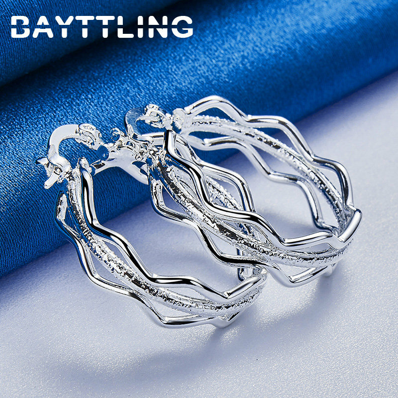 New Trendy S925 Sterling Silver Fine 27MM Multi-Hoop Frosted Ripple Hoop Earrings For Women Punk Charm Gift Fashion Jewelry