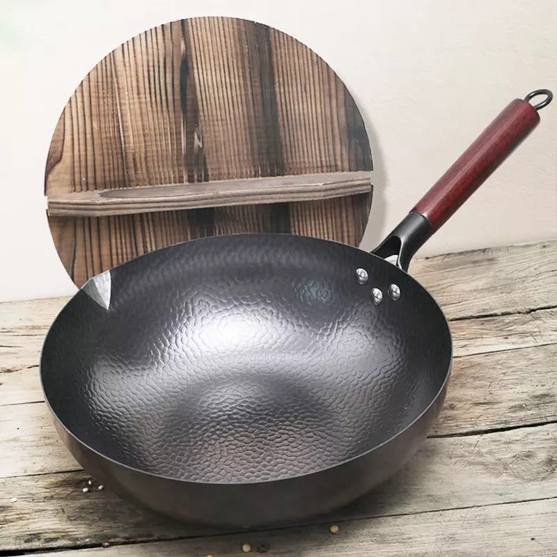 32cm chiński ręcznie robiony żelazny Wok nieprzywierający niepowlekany Wok naczynia kuchenne