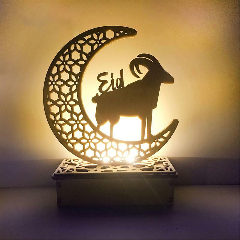 Eid mubarak conduziu a luz da noite de madeira ornamento islam muçulmano decorações do feriado ramadan festival decoração para casa decoração de festa