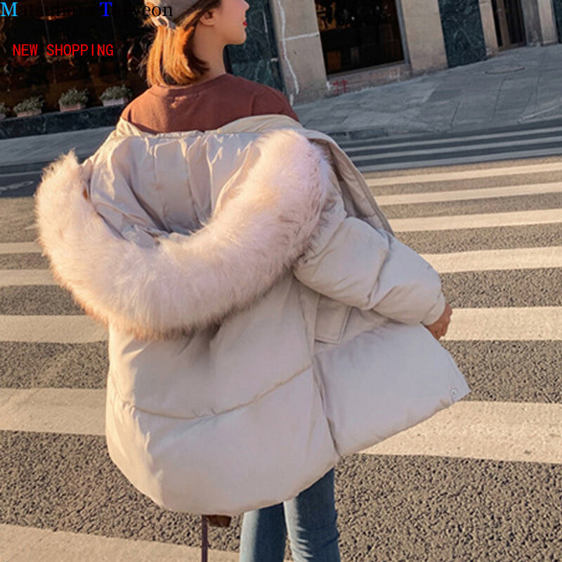 Casaco grosso e quente feminino, ultra leve, jaqueta solta, parka com capuz, moda coreana, atacado, inverno, 2024