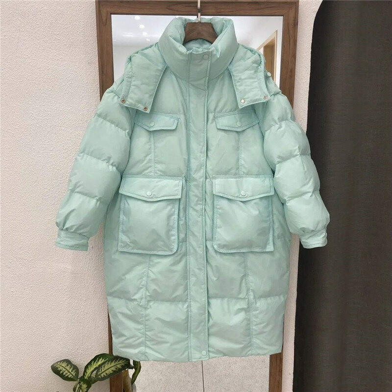 Jaket bantalan katun panjang wanita, jaket Luaran tanpa beludru ukuran besar, warna polos longgar versi Korea musim dingin 2023