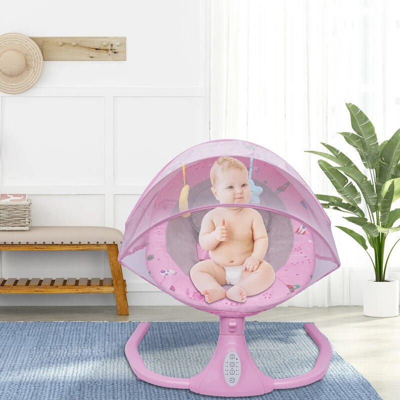 Baby Rocker w/Removable Crib Netting, Toys, 3-Point Harness, Music, Bluetooth & USB, Electric Cradling Bouncer w/4 Swing Amplitu