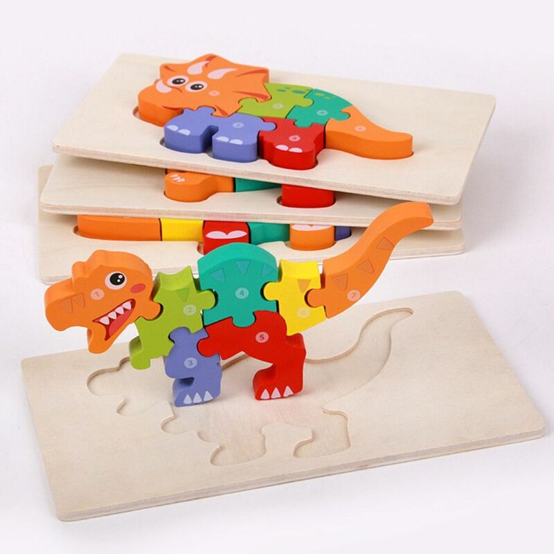Juguetes Educativos de animales de dibujos animados de madera de alta calidad, juguetes de aprendizaje Montessori, rompecabezas de inteligencia 3D, juego de rompecabezas