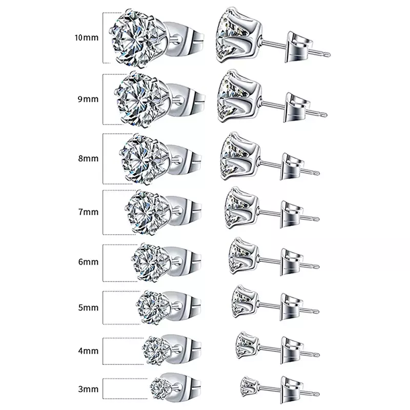 Minimalistische Crystal Cubic Zirconia Stud Oorbellen Voor Vrouwen/Mannen 6 Klauwen Design Mode Oorbel Zilver Goud Zwarte Kleur Hot sieraden