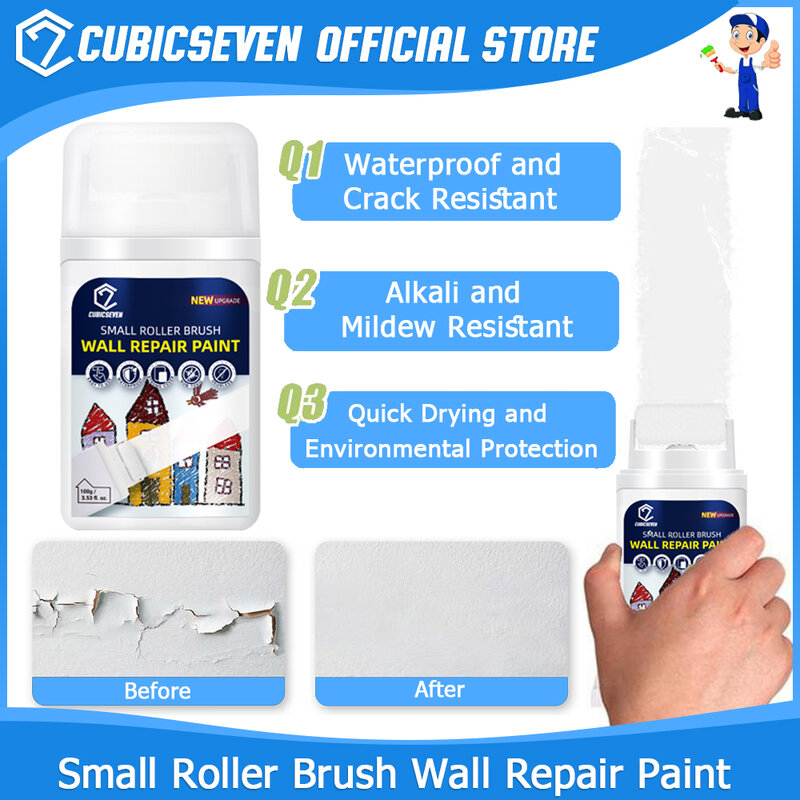 Cubicseven-Rodillo de pintura pequeño para pared, pincel para parchear, pasta para el hogar, herramientas de pintura para el hogar, Graffiti de pared de reparación de belleza, bricolaje