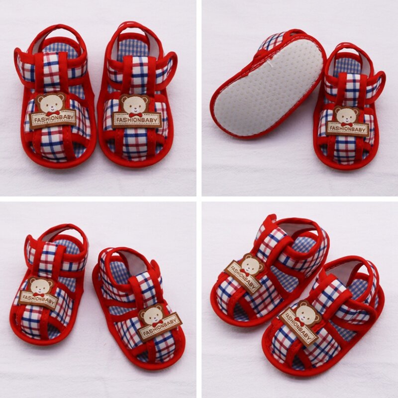 Summer Bear Pattern Hollow Sandals For Baby Boys Girls Cotton Infant Newborn Toddler Shoes Kids Soft Sole Shoes First Walker
