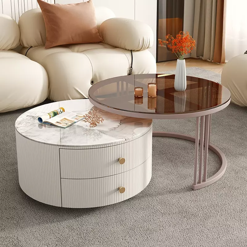 Nordic Luxury Marble Coffee Table Tea Desk Folding Glass Table Dressing Couch Smart Mesa Auxiliar Salon Living Room Furniture