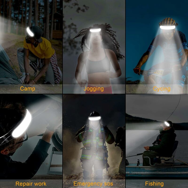Farol de LED de alta potência, farol recarregável tipo C, tocha principal, IPX6 impermeável, lanterna, camping, pesca, 7500mAh