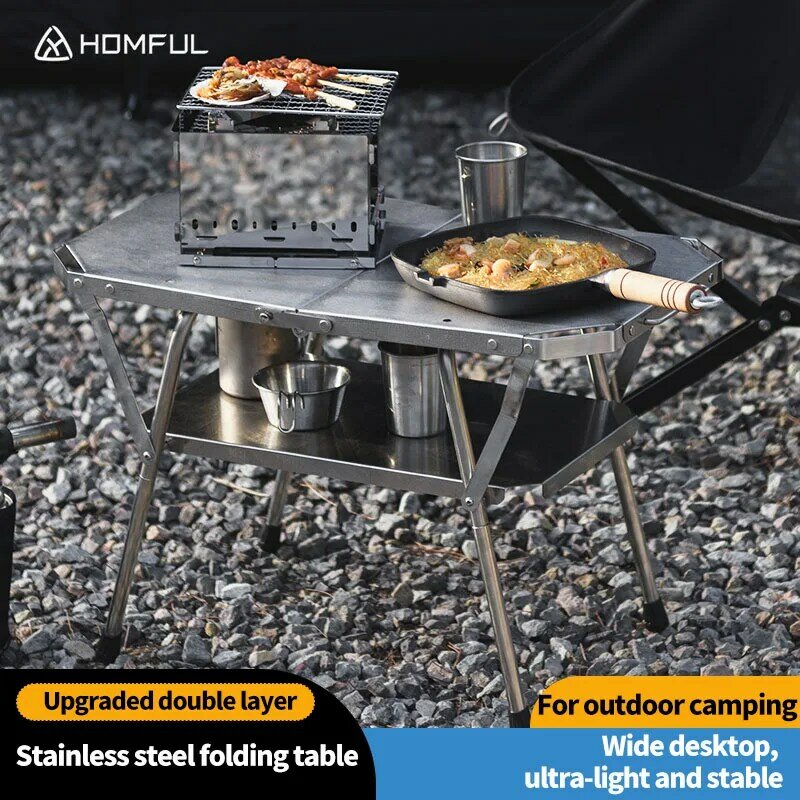 HOMFUL-Mesa de aço pequena portátil para acampar, mesa dobrável para piquenique, churrasco, camping, lazer, tático, 2 geração