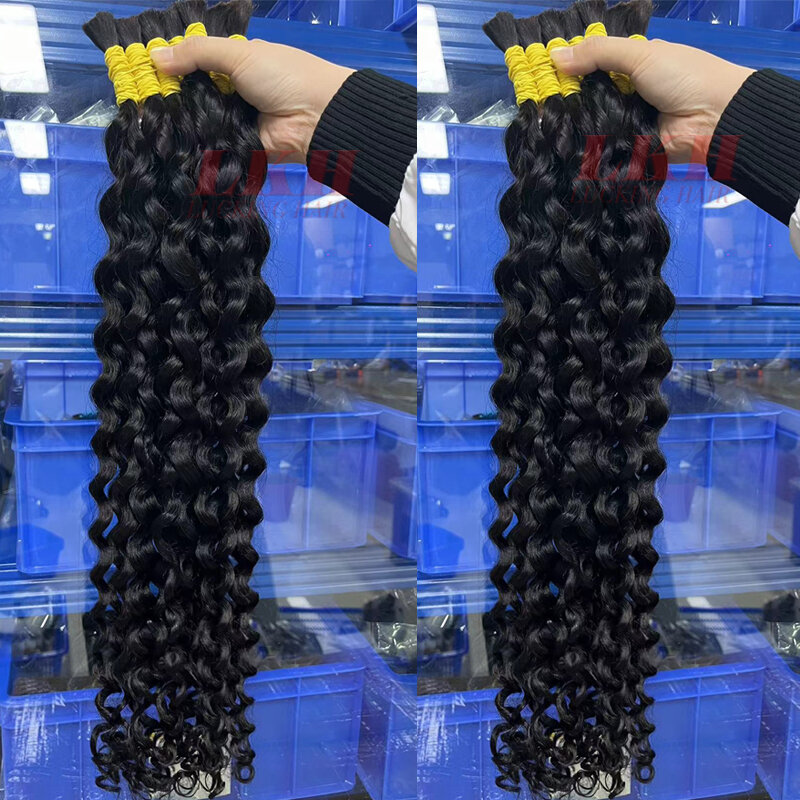 Extensiones de cabello humano brasileño Remy, mechones de onda profunda para trenzado, rizado birmano, sin trama, 12a, 100 g