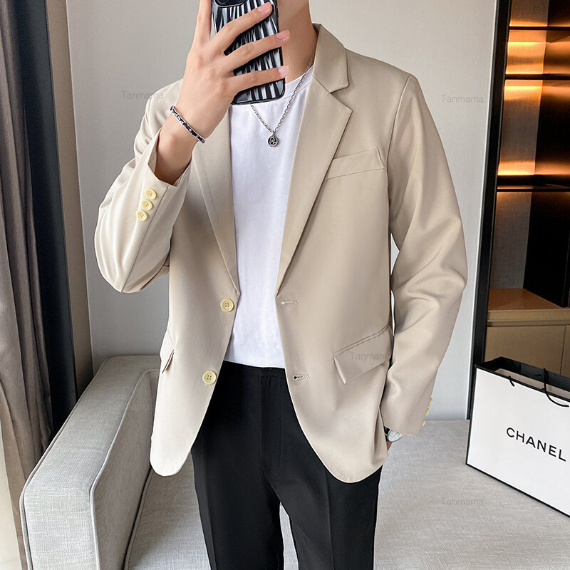 Men's Casual Blazer Jacket Classic Fashion Korean Loose Drape Business Formal Dress Jacket Spring Man Clothes Black Gray Khaki
