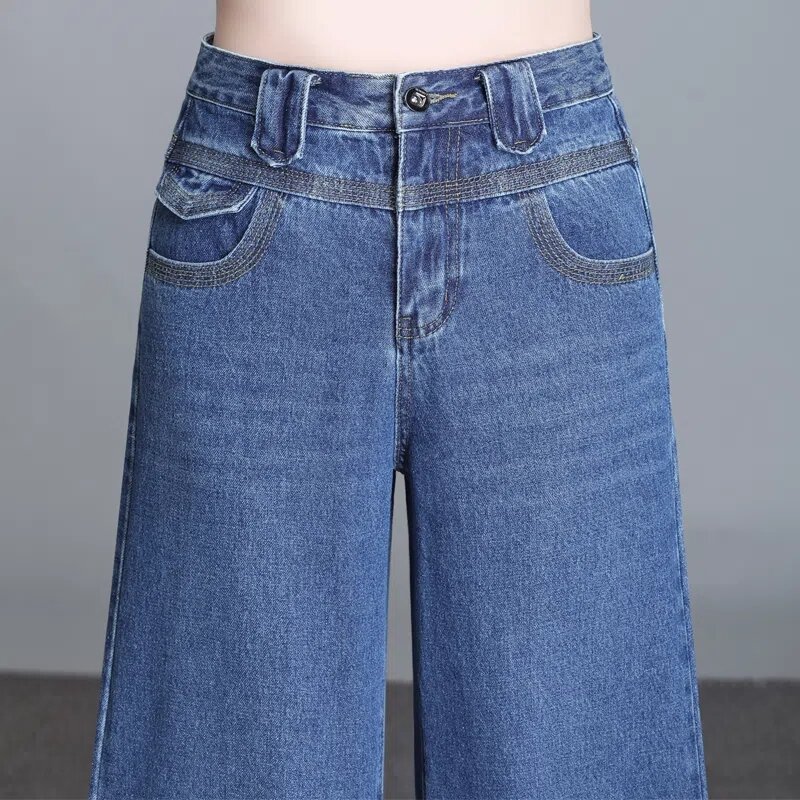 Korean Fashion Wide Leg Jeans Women High Waist Denim Pants Elegant Design Baggy Trousers Mother Spring Ankle Length Vaqueros