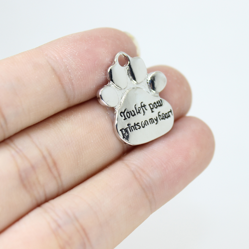 8Pcs/Lot Puppy Charm You Left Paw Prints On My Heart Memorial Pendant 23*19mm For Making DIY Jewelry Findings