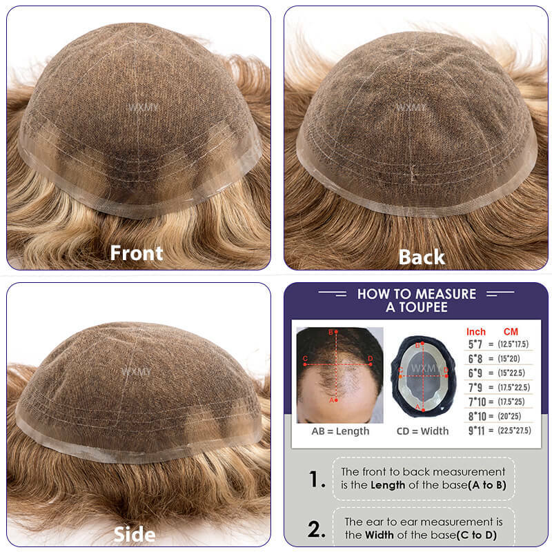 Men Toupee Full Lace Base Male Hair Prosthesis Breathable French Lace Blond Wig Hair System Natural Human Hair Wigs For Men Unit