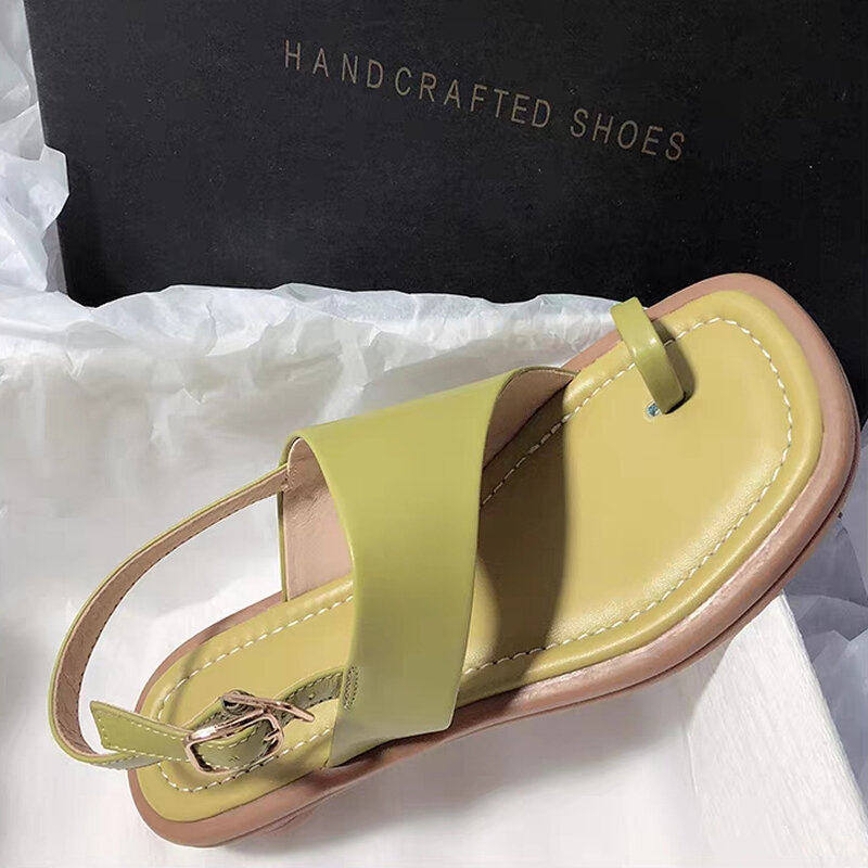 Sandalias básicas de piel auténtica para mujer, zapatos de tacón bajo informales para fiesta y oficina, diseño de moda, novedad de verano