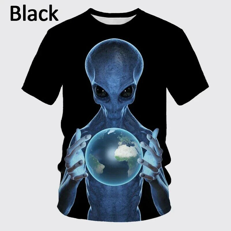 Camiseta con estampado 3D de OVNI para hombre, camisa divertida con patrón de alienígena, moda informal, personalidad fresca, ropa de verano para niños