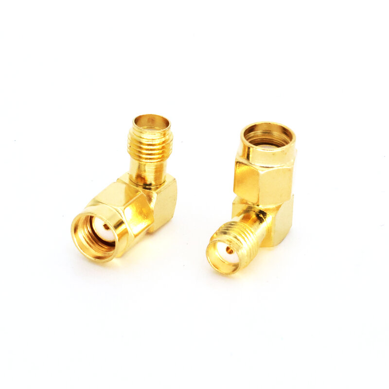 2pcs Type L RP SMA RPSMA RP-SMA Male tp SMA Female Plug 90 Degree Right Angle Gold Brass RF Connector Adapter