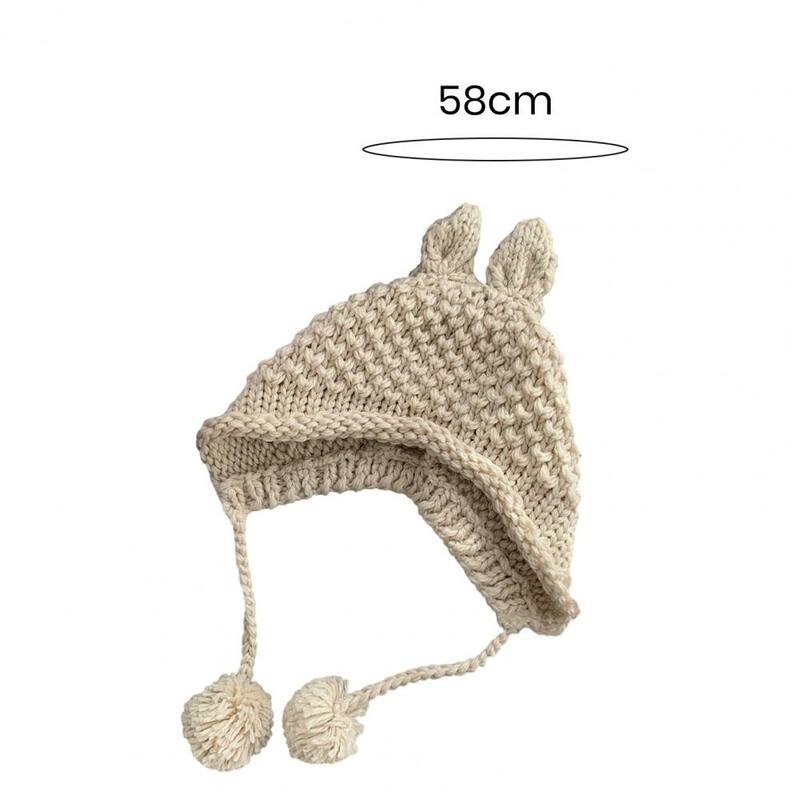 Wool Knit Hat Cozy Women's Winter Beanie Hat with Bunny Ears Soft Knit Cap for Cold Weather Ultra-thick Windproof Headwear