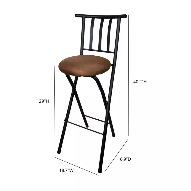 Indoor Metal Folding Stool with Slat Back and Microfiber Seat Bar Stools & Counter Stools Durable No Assembly Required