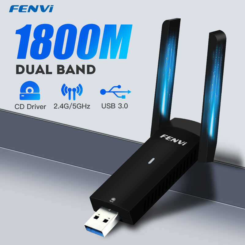 1800Mbps واي فاي 6 USB محول بطاقة الشبكة اللاسلكية USB 3.0 WiFi6 دونغل USB LAN إيثرنت ثنائي النطاق 2.4G/5.8G للكمبيوتر المحمول Win 10