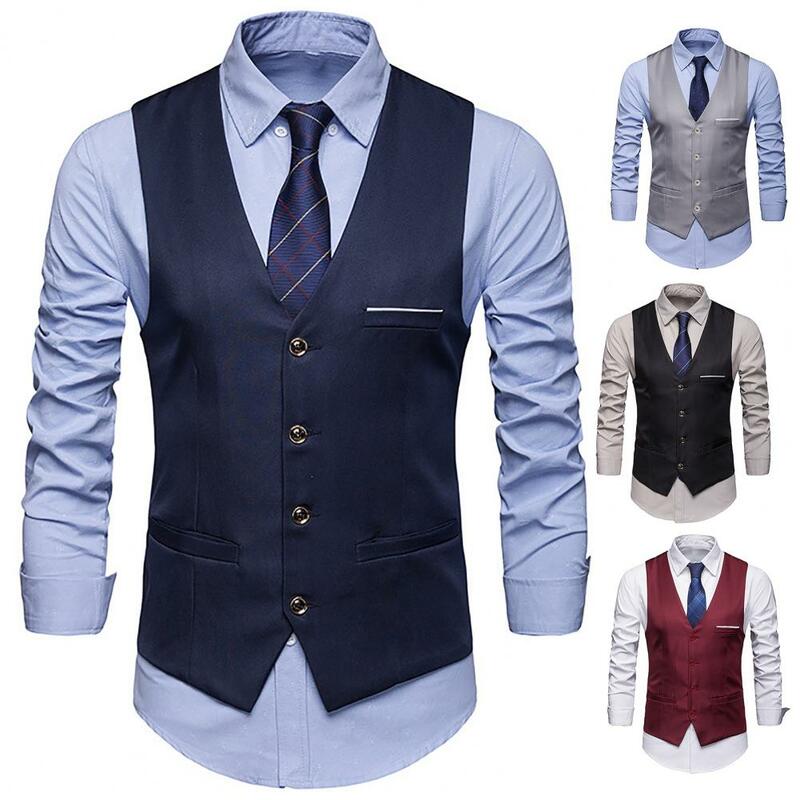 Formal Pure Color Single Breasted Waistcoat Temperament Suit Vest Slimming Single Breasted Waistcoat for Prom