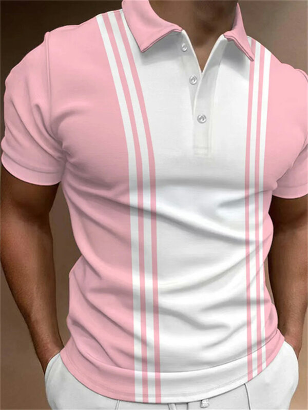 Kaus Golf motif garis-garis pria, kaus Polo bisnis elegan, baju kantor kasual modis, kaus Golf motif garis-garis mewah untuk pria, musim panas