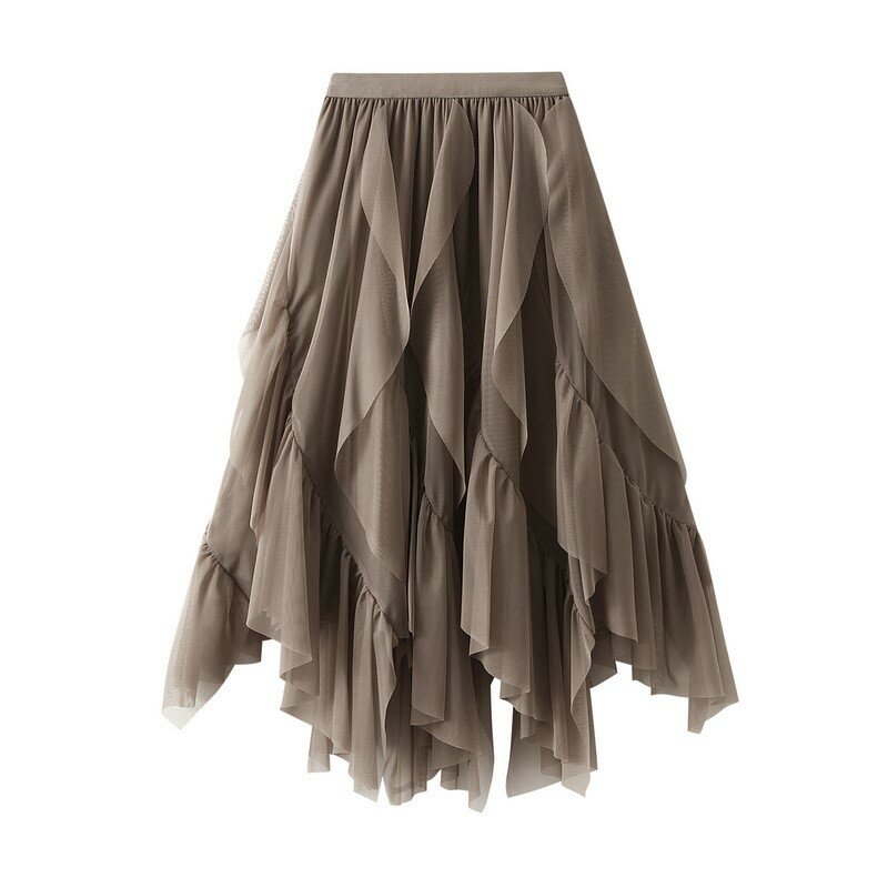 Marszczona spódnica tiulowa spódnica damska 2024 wiosna wysoka talia mała spódnica spódnica z siatki