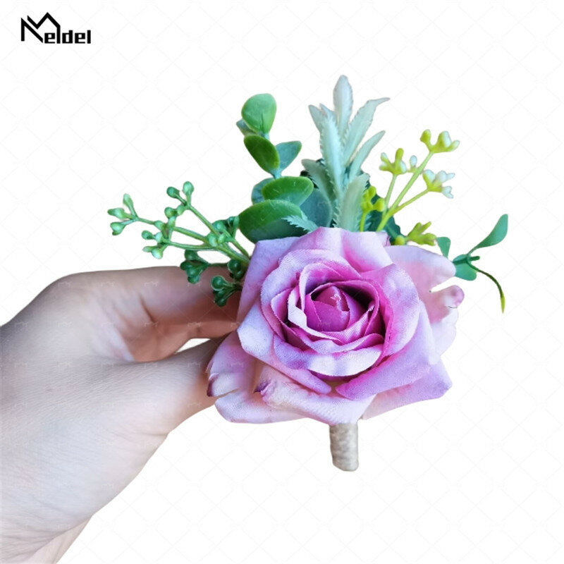 Wedding Corsage Boutonnieres Flowers for Men Guests Marriage Accessories Simulation Roses Buttonhole Pin Groom Brooch Corsages