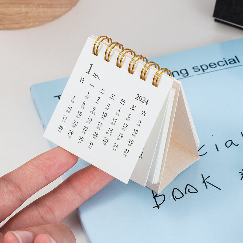 Mini 2024 kalendarz biurkowy prosta książka z kalendarzem z 2024 cewką miesięczny terminarz codziennie, aby zrobić listę notatek na spotkanie domowe artykuły biurowe