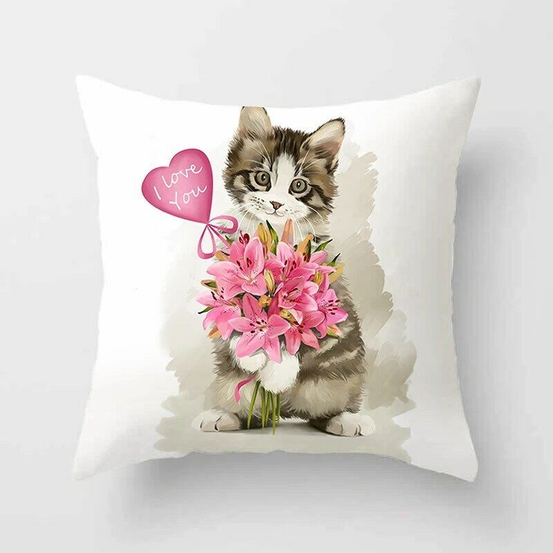 Housse de coussin en Polyester imprimé Animal de compagnie, taie d'oreiller avec chat mignon, pour la maison, canapé, salon