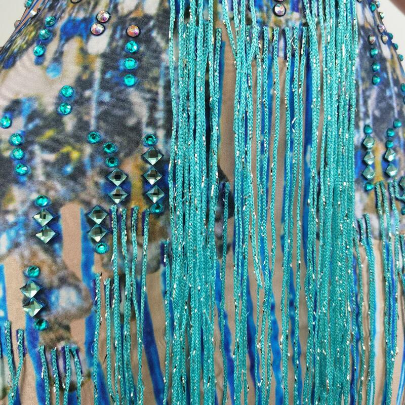 Festival Clothing Party Celebrate Glisten Rhinestones Costume Long Dress Sparkly Fringes Dress Singer Performance Tassels Dress