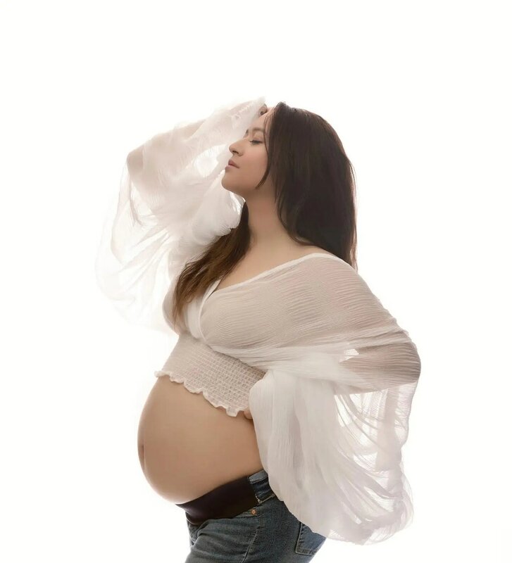 Top plissado feminino com manga folhada, acessórios de fotografia para maternidade, top feminino, roupas de mulheres grávidas, roupas soltas