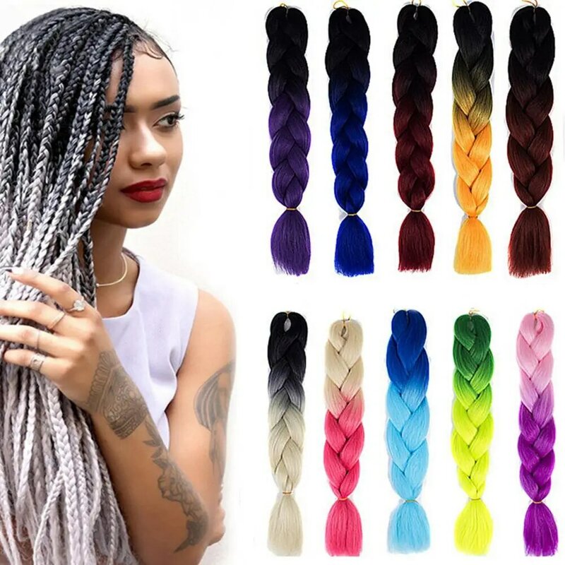 24 Inches Braid Synthetic Braiding Hair Ombre Jumbo Hair Extension For Women Gradient Color Wig Fashion Braided Hair Extension