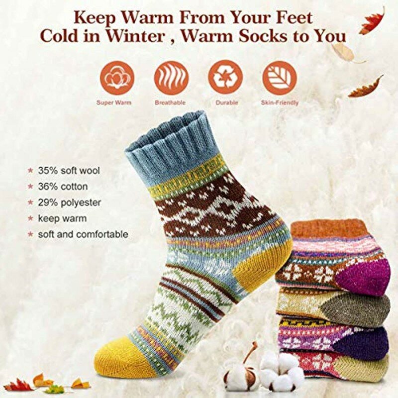 Frauen Socken Winter Wolle Socken Gemütliche Stricken Warme Winter Socken für Bergsteigen, Skifahren, Weihnachten GiftsArtistic Stil