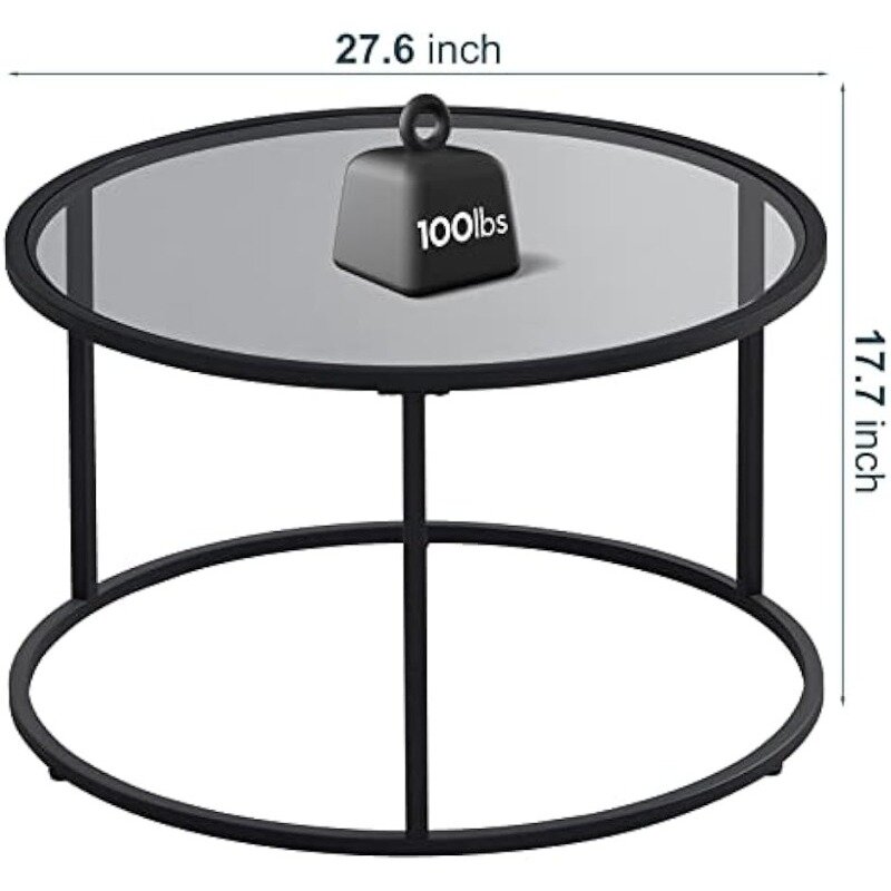 2023 New SAYGOER Round Coffee Table Glass Coffee Tables for Small Space Simple Modern Center Table Home Office Metal Steel Frame