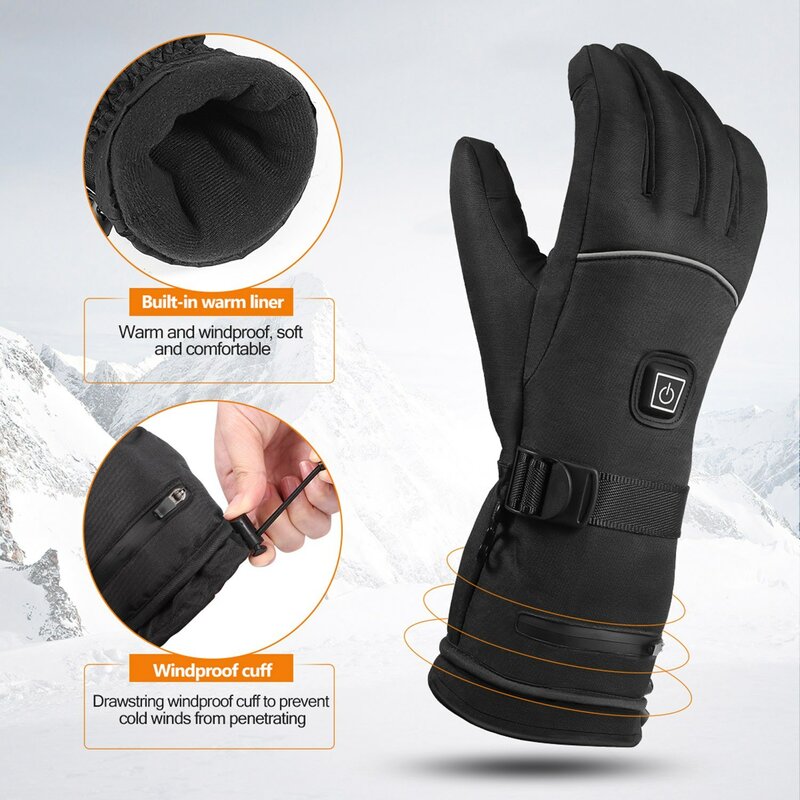 Riscaldamento guanti caldi guanti da sci elettrici controllo della temperatura a 3 livelli per lo sci rampicante