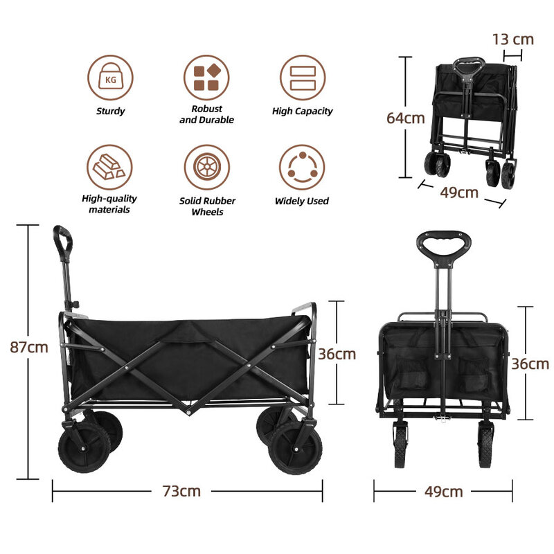 RapDuty-Chariot Pliable de Grande Capacité, Chariot Utilitaire Portable d'Extérieur