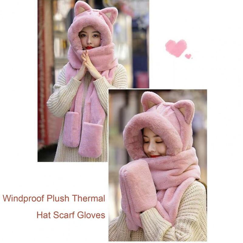 Popular Ladies Scarf  3-In-1 Faux Fur Ladies Gloves  Fluffy Plush Hat Scarf Gloves