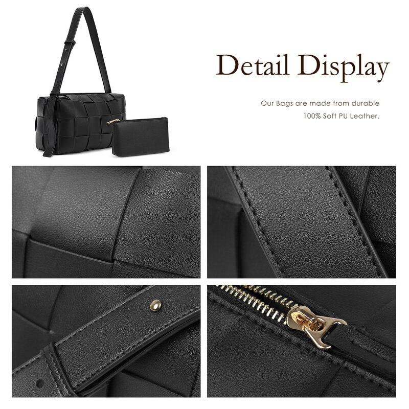 Women's Bag Set Square Leather Knit Shoulder Bags Female Large Capacity Handbag Designer Luxury Crossbody Bags With Purse