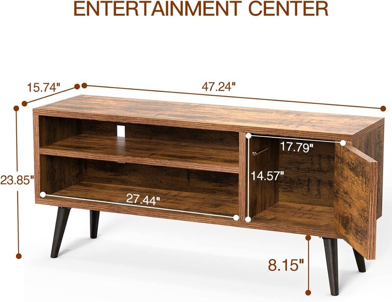 Retro TV Stand with Storage for TVs Up To 55 in, Rustic Brown TV Stand for Media, Mid Century Modern TV Stand & Entertainment