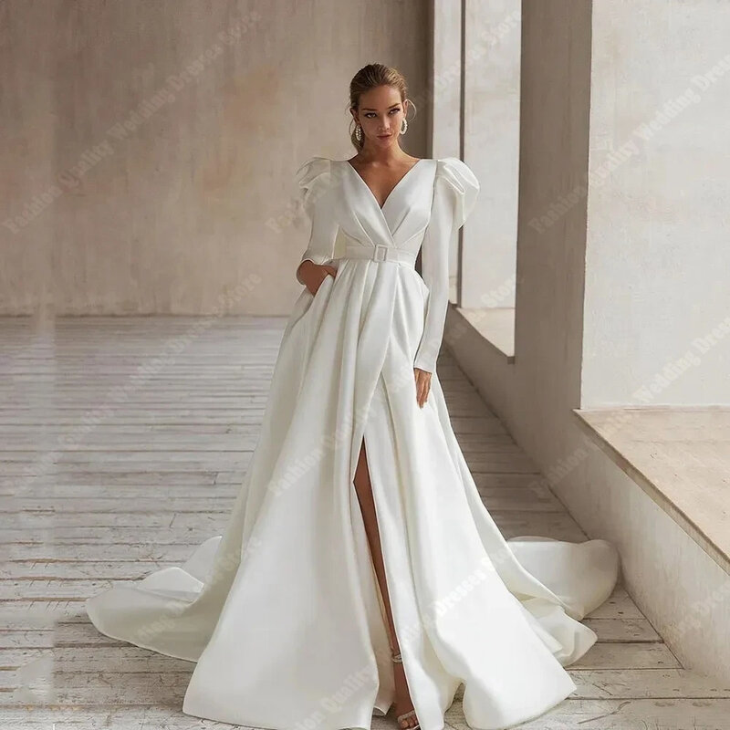 Женское винтажное свадебное платье с V-образным вырезом