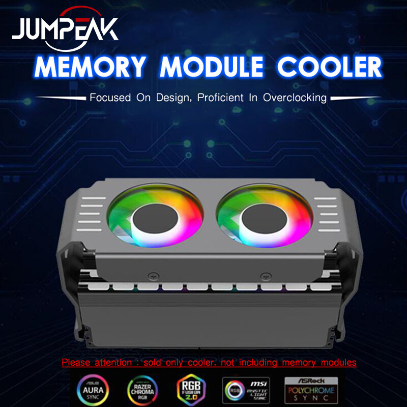 JUMPEAK 컴퓨터 RAM 메모리 모듈 쿨러, PC DDR4 DDR5 오버록 파트너 듀얼 ARGB 동기화 PWM 팬, 알루미늄 RGB 냉각 라디에이터