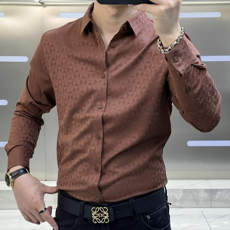 Primavera nuovi uomini di fascia alta moda stampata camicia a maniche lunghe risvolto bottone Patchwork Business Casual Versatile semplice Top alla moda