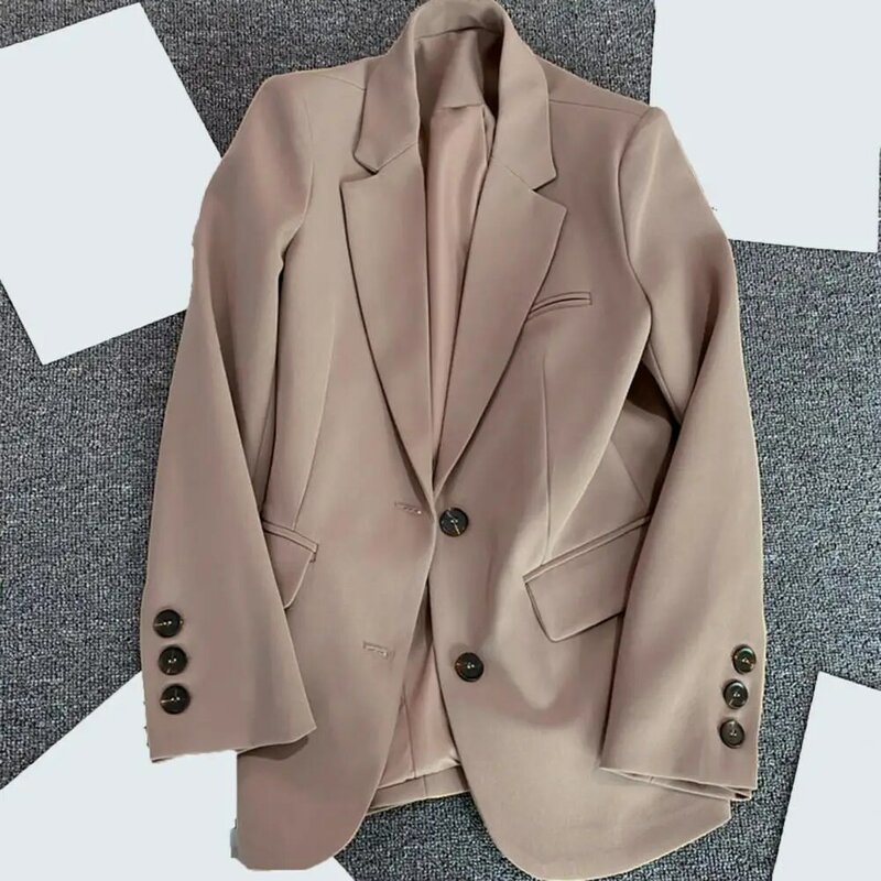 Women Casual Blazer Suit Coat Lapel Long Sleeve Suit Jacket Flap Pockets Single Breasted Solid Color Jacket Workwear Outwear
