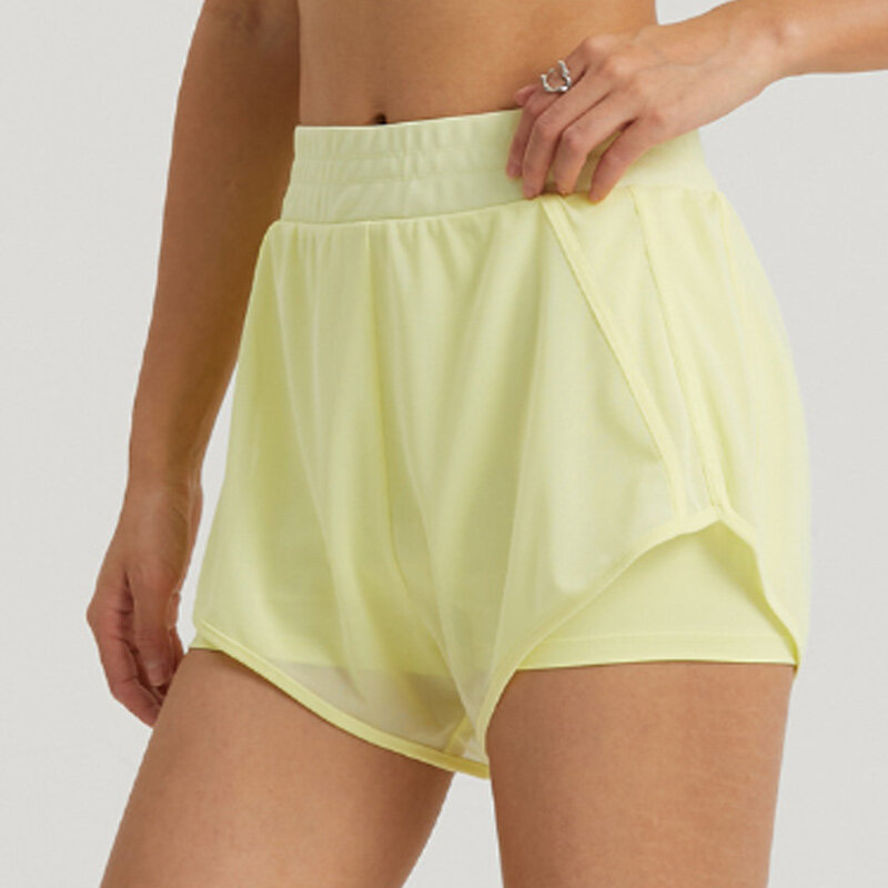 Pantalones cortos de sudoración falsos de dos piezas para mujer, transpirables, informales, para correr y deportivos