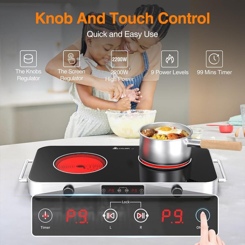VBGK Electric Cooktop,110V 2200W ,Overheat Protection Electric Stove Top,12 Inch desktop 2 burner electric cooktop