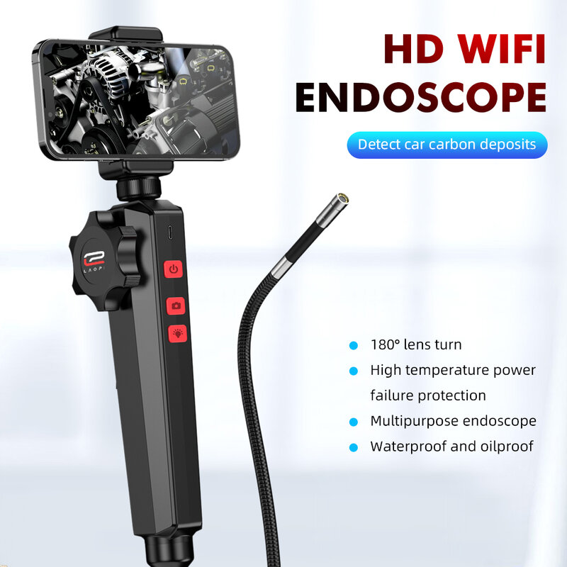 Kamera 180 P Endoskopi Borescope Industri Kemudi 1080 Derajat Terbaru 6MM/8MM dengan 6 LED untuk iPhone Android PC