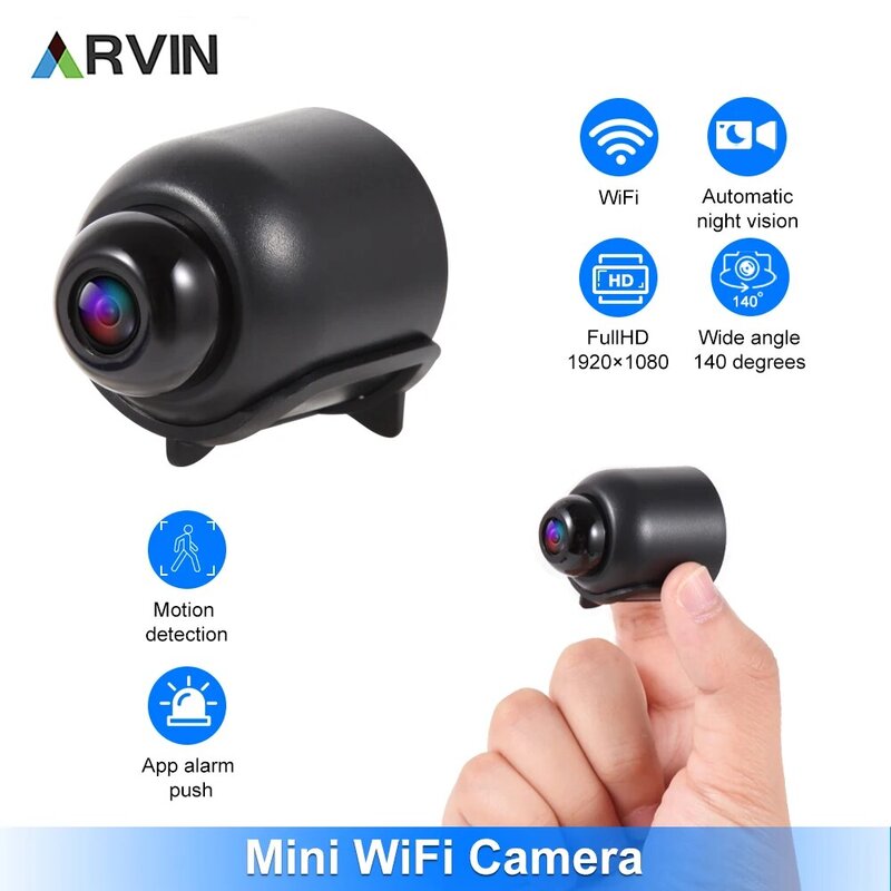 Mini Home Security Filmadora com Visão Noturna, Câmera de Vigilância, Monitor do Bebê, Detecção de Movimento, Câmera De Vídeo, WiFi, FHD, 1080P, Novo