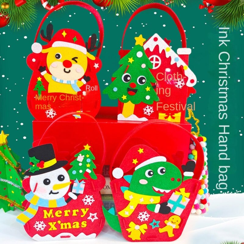 Felt Christmas Tree Bag for Kids, brinquedos educativos, DIY, boneco de neve, crianças, jardim de infância, artesanato, decoração, melhores presentes