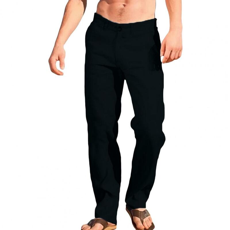 New in Men Pants Mid Waist Button Zipper Closure Loose Straight Wide Leg Thin Daily Wear Outdoor Streetwear Long Trousers